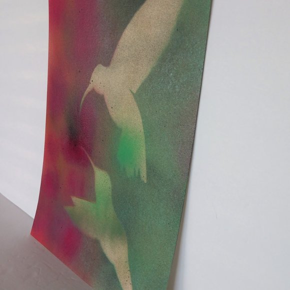 Handmade Painting of Two Hummingbirds In Flowers 15x11 inch - Picture 4 of 15